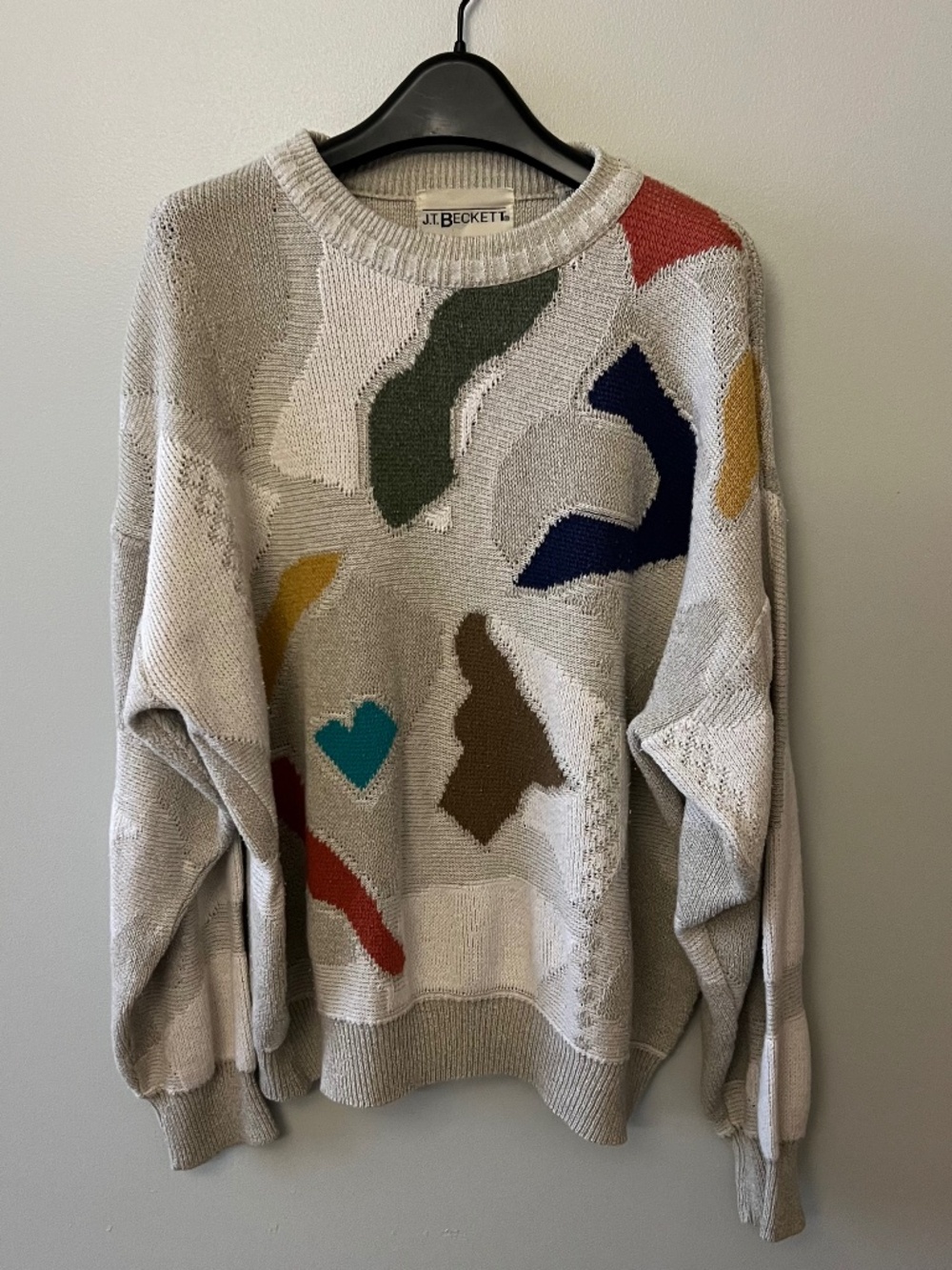 J.T. Beckett Made in Italy Abstract Geometric Colorblock Knit Sweater – Size L